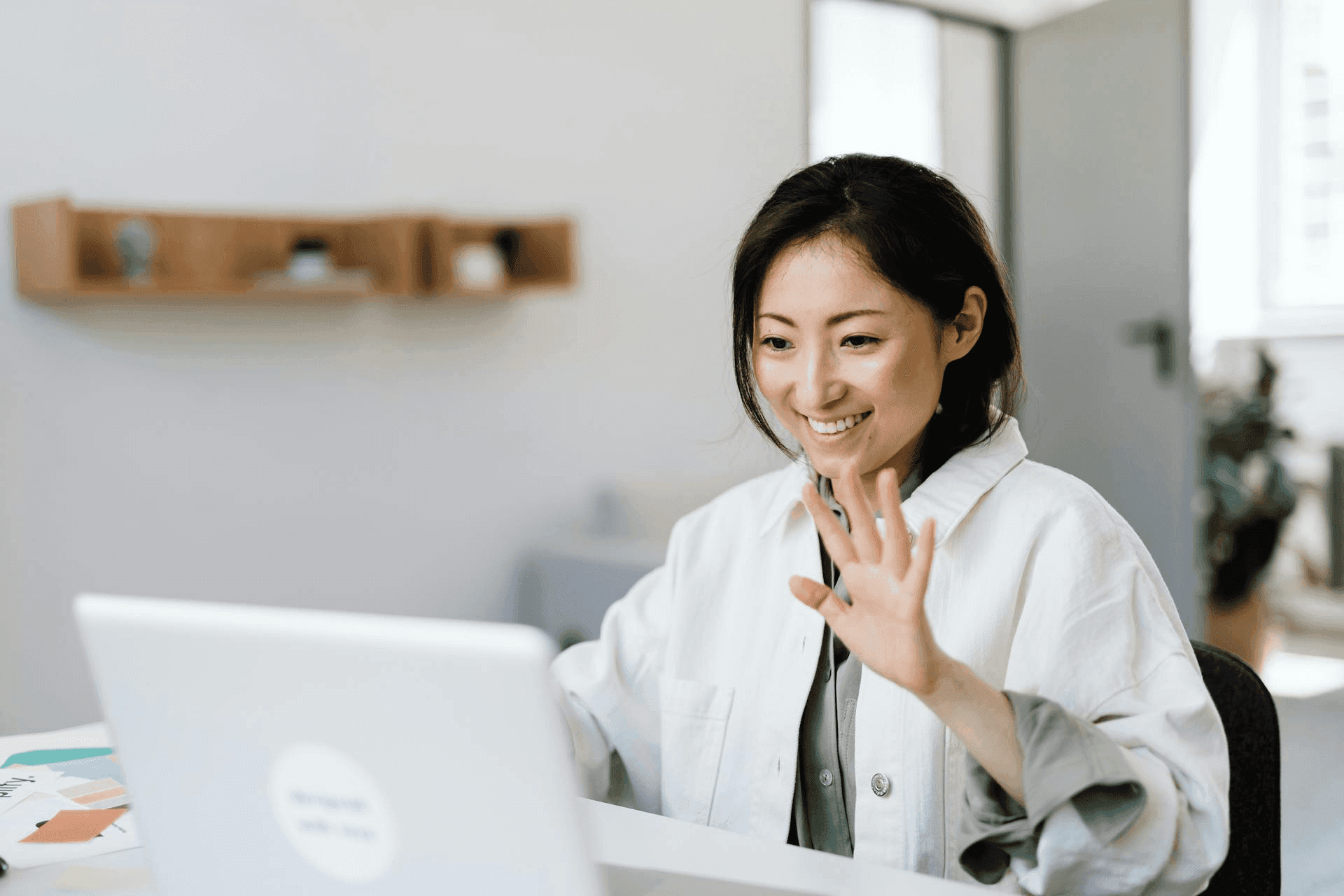 A woman attending a virtual Japanese lesson